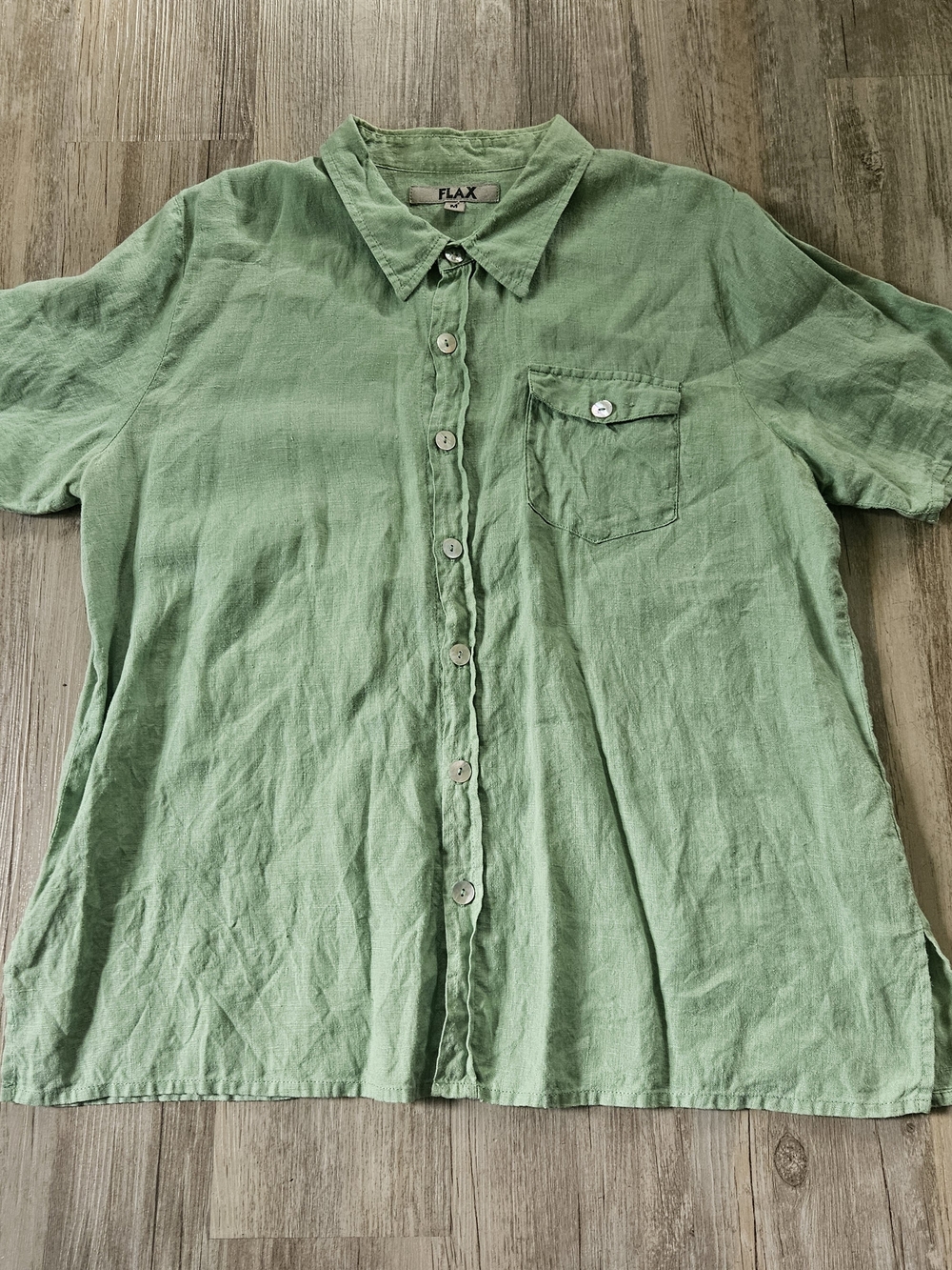 Flax By Jeanne Engelhart Men's Lightweight Green Linen Button-Up Shirt Medium